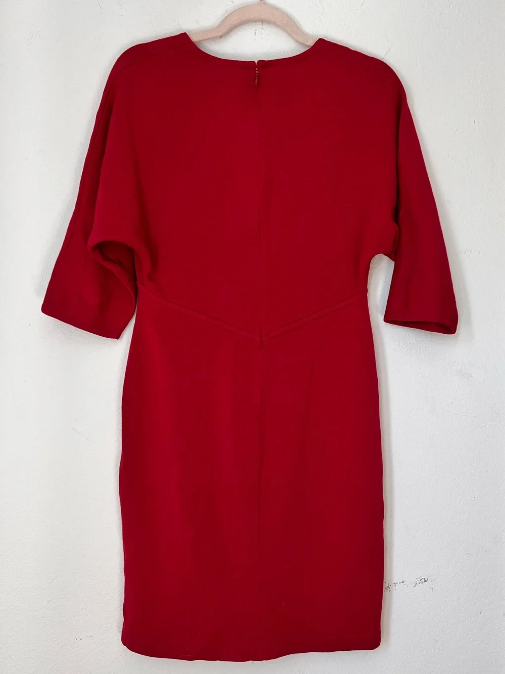 St. John Red Knit V-Neck Dress Women’s Size 4 Wool Blend Business Office Dress - Picture 5 of 8